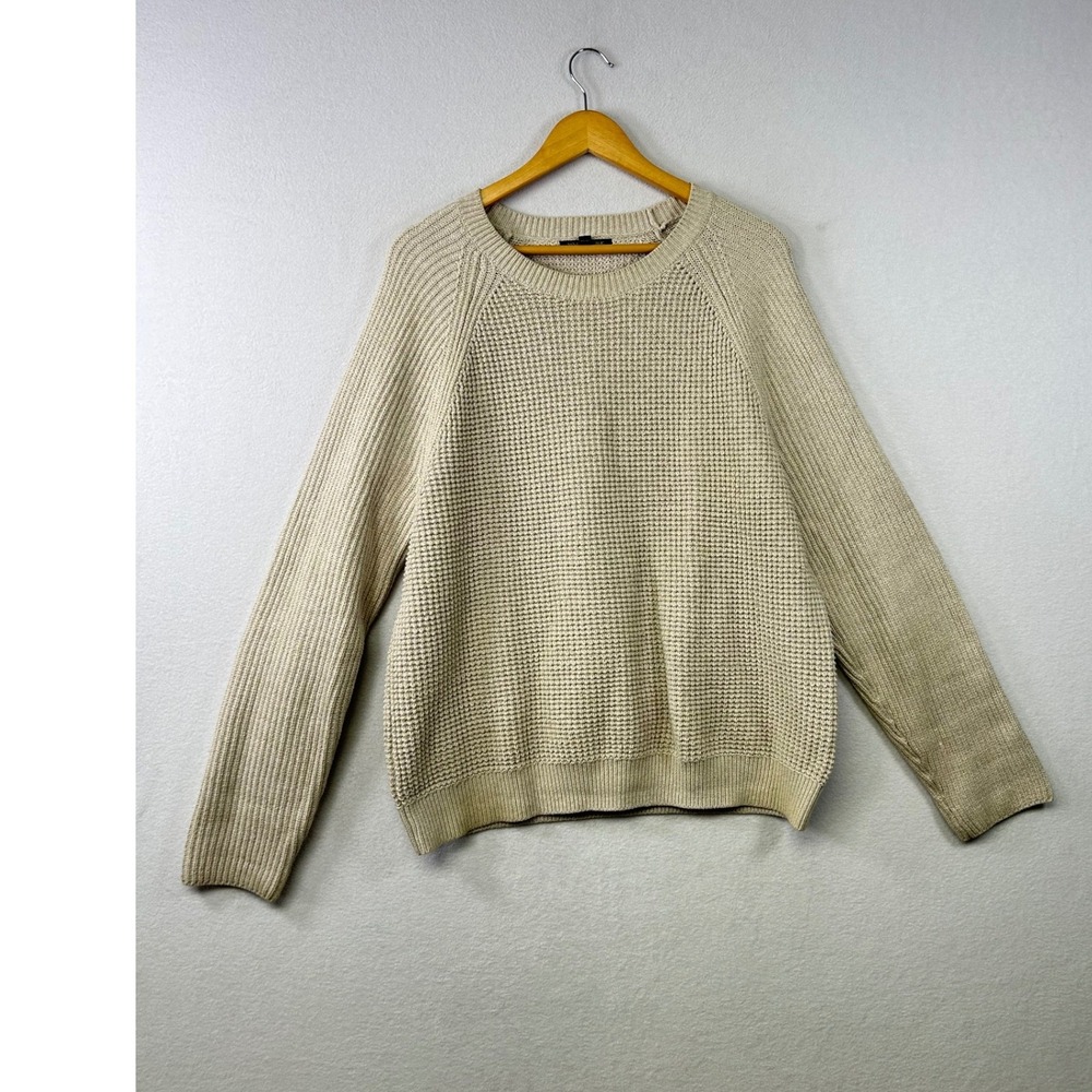 Banana Republic Beige Waffle Knit Crewneck Sweater Size L 100% Cotton